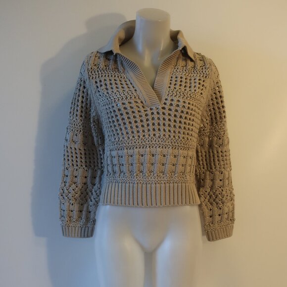 NWT Womens Jonathan Simkhai Gray Open Knit Collared Sweater XS - Picture 1 of 7